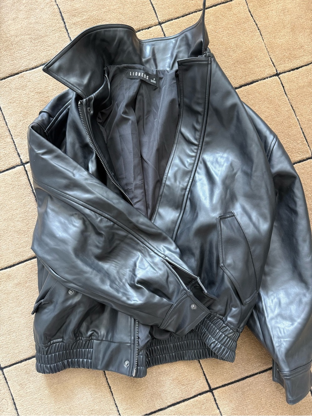 Lioness Black Leather Bomber Jacket